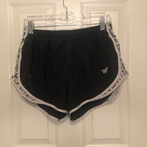 Varsity black with cheetah print and white trim athletic cheer shorts size M